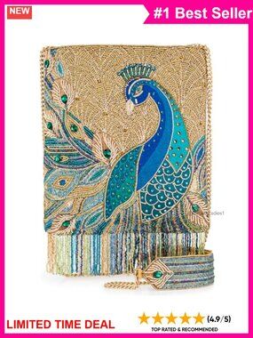 Beaded Embroidered Peacock Crossbody Handbag with Fringe